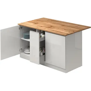 KOCHSTATION Kücheninsel KS-Sole,Kochinsel,Küchenarbeitsblock,Inselküche,Arbeitsinsel, Breite 155 cm, mit Apothekerauszug, gedämpfte Türen weiß