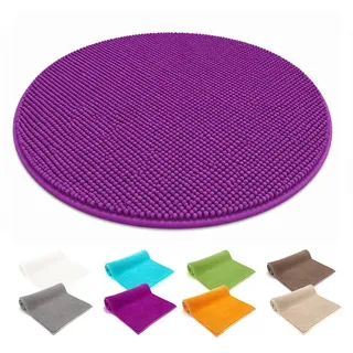 heimtexland Badematte Badvorleger Chenille Badteppich Duschvorleger, rutschhemmend beschichtet, Fußbodenheizung geeignet, schnell trocknend, strapazierfähig, fußbodenheizungsgeeignet, rutschfest, saugstark, Polyester, rund, Rund 60 cm, Hochflor, super weich, extrem saugfähig, Maschinenwäsche lila Rund 60 cm