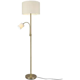 meineWunschleuchte Steh-Lampe mit Leselampe & Stoff-Schirm in Cremeweiß | Höhe 170cm 1x 27 & E14 LED inkl., klassische Stehleuchte in Messing matt für Wohnzimmer, Schlafzimmer und Leseecke
