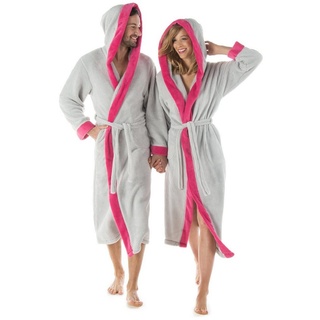 CelinaTex Bademantel Saunamantel Kapuze Fleece Fleece für Sie&Ihn Ohio XS grau pink, Polyester grau XS