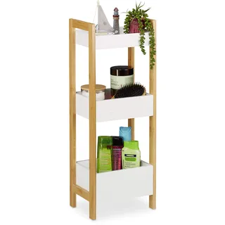 Relaxdays Badregal mit 3 Körben, Standregal Bambus MDF, HxBxT: 74,5 x 28 x 20 cm, freistehend, Küchenregal, Natur/weiß,