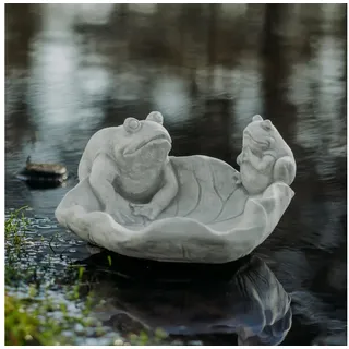 gartendekoparadies.de Gartenfigur Gartendeko Vogeltränke mit Fröschen, H. 16 cm, 7 kg, Frostsicher grau