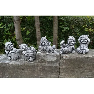 gartendekoparadies.de Gartenfigur 5er Set Gnom Familie, Steinfiguren Wichtel Gnome H. 13-17 cm, 10 kg, (5er-Set), Frostsicher grau