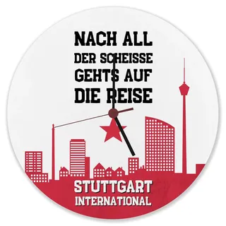 speecheese Stuttgart Europapokal Wanduhr aus Alu mit Spruch Stuttgart International Bad-Cannstatter Kurve Fan-Gesang Ideal für Stuttgart-Fans Fußball-Liebhaber