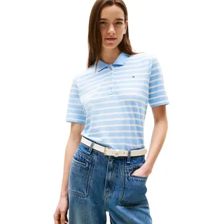 Tommy Hilfiger Damen Poloshirt Kurzarm 1985 Pique Regular Fit, Mehrfarbig (Breton STP Vessel Blue/Ecru), S