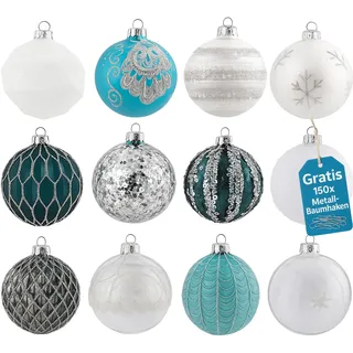 12er Set Luxus Weihnachtskugeln Echtglas Glaskugeln Weihnachten Weihnachtsdeko Christbaumkugeln Set A 6 cm türkis