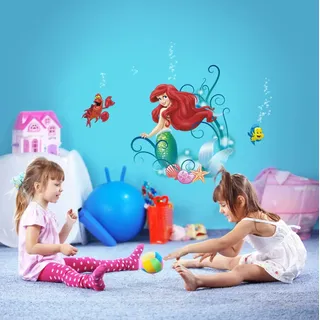 KOMAR Arielle Wandtattoo von Disney - Größe 50 x 70 cm - Meerjungfrau, Prinzessin, Unterwasserwelt, Kinderzimmer, Disney, Wandsticker, Bunt