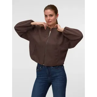 Kurzjacke VERO MODA "VMCHLOE LS BOMBER JACKET NOOS", Damen, Gr. XS, braun (chocolate torte detail:melange), Web, Obermaterial: 90% Polyester, 10% Viskose, meliert, normal, Rundhals, elastischer Bund, Jacken Kurzjacke, Materialmix