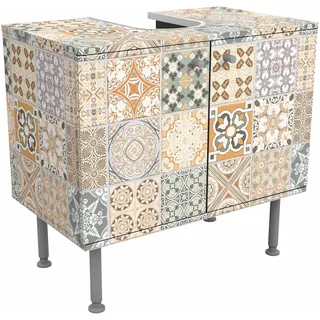 WASCHBECKENUNTERSCHRANK Vintage Azulejo Keramikfliesen 60/55/35 cm