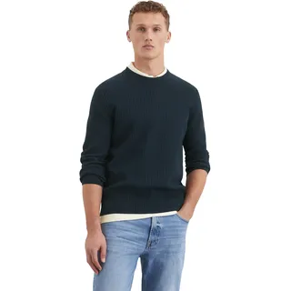 Rundhalspullover MARC O'POLO, Herren, Gr. M, blau (schwarz navy), Strick, Obermaterial: 100% Baumwolle, casual, regular fit, Rundhals, Langarm Bündchen, Pullover, mit modischer Struktur