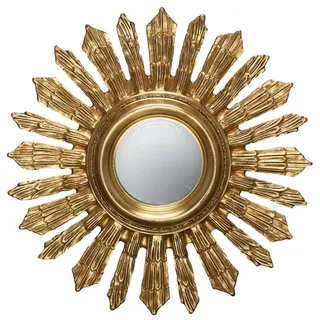 Sonnenspiegel „Palazzo Grimani“ | Rokoko Wandspiegel im Gold Antik-Look | Holz & Stuck, patiniert, mit Facettenschliff | Ø 70 cm, Spiegelfläche Ø 20 cm | Dekorativer Barock Kaminspiegel