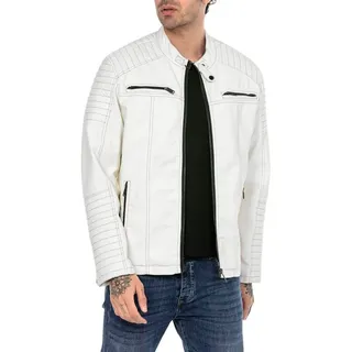 RedBridge Lederimitatjacke Urban Bikerjacke Steppjacke Kunstleder Schwarz Stehkragen mit Druckknopf weiß