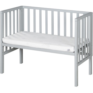 roba Beistellbett safe asleep® 2 in 1-45 x 90 cm - Höhenverstellbar - Komplettes Anstellbett mit Matratze + Mesh Barriere - Bett Set für Babys - Holz taupe/grau