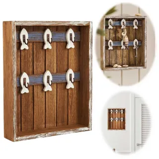 LS-LebenStil Schlüsselkasten IB Laursen Vintage Holz Schlüsselbox Maritim Braun Weiß 30cm 6 Haken (Holz Schlüsselboard Maritim Design by IB Laursen, 1 St., Schlüsselbrett Schlüsselbox Schlüsselanhänger) braun