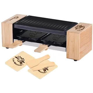 LITTLE BALANCE 8618 Raclette 2 Meuuh..., Raclettegerät für 1/2 Personen, abnehmbarer Grill, 2 Spatel + 2 Brettchen, Antihaftbeschichtung, 1 oder 2 Personen, 320 W, Bambus