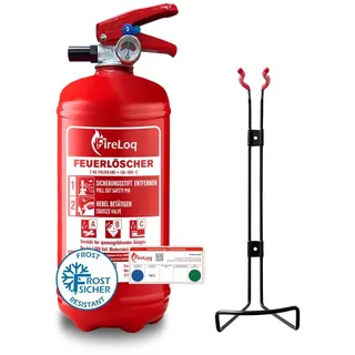 FireLoq 2kg Pulver Feuerlöscher für Brandklasse ABC mit 13A | 89B | C ergibt 4 LE Dauerdruck inkl. Prüfnachweis,Wandhalter und Manometer