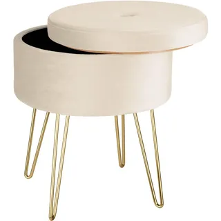 Tectake Sitzhocker Ava gepolstert in Samtoptik 37,5 x 44,5 x 37,5 cm Beige
