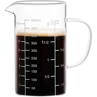 PARACITY Messbecher Glas 500ml Mit Drei Skalen, V-förmiger Öffnung Und Griff - Measuring Cup für Küche Oder Restaurant