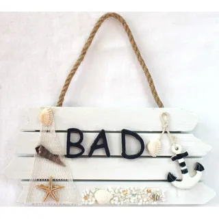 Türschild Bad Holz 28x13cm Anker Maritime Landhaus Deko