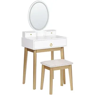 Beliani Schminktisch, Weiß, Gold, Beige, Holzwerkstoff, 58x135x40 cm, Schlafzimmer, Schminktische