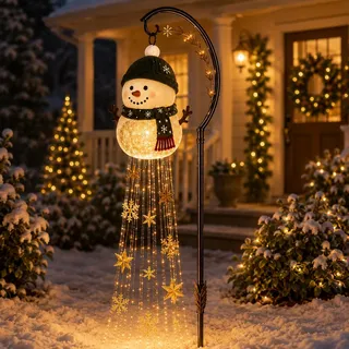 Schneemann Zauberbrunnen - Fließende Schneeflocke LED Weihnachten Garten | Schneemann Sparkle Cascade Solar Gartenlicht, warmes Licht, Solarenergie und Outdoor Gartenstecker für Weihnachten Hof Dekor