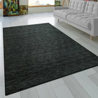 Paco Home Teppich Wohnzimmer Kurzflor Naturfaser Einfarbig Handgearbeitet Gabbeh 80x150 cm, Anthrazit