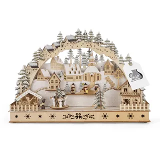 HGD - LED Lichterbogen „Advent im Erzgebirge“ - Lichterbogen mit LED-Beleuchtung aus Holz mit Wintermotiv - ideal für die Adventszeit, als Geschenk, Weihnachtsdekoration Innenraum - 50 x 34 x 12,5 cm