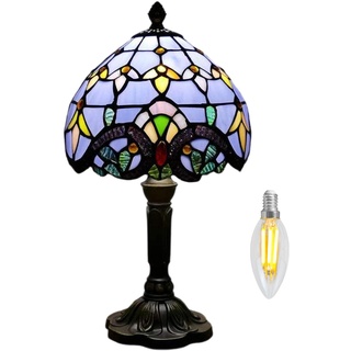 Kinbolas 8 "Tischlampe Tiffany-Stil Buntglas Lampenschirme Vintage Schreibtischlampe Kleine Nachttischlampe Schlafzimmer Wohnzimmer Büro Lesen Antik Art Deco(Color:HUAHAOBLK8-BLUE)