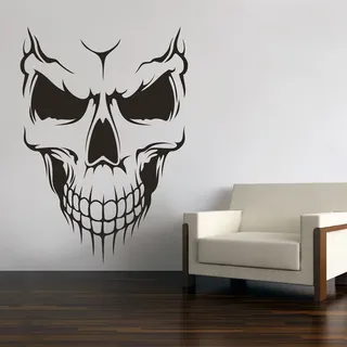 Skull Totenkopf Schädel Wandtattoo Wandaufkleber Wandsticker Wohnzimmer Auto Aufkleber Sticker (60 x 42 cm, Schwarz)