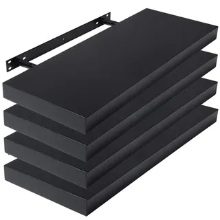 Lestarain 4er Wandregal, 40x23x3.8cm MDF-Wandboard Schweberegal Holz Hängeregal DVD CD Regal Wall Shelf Für Küche Wohnzimmer Schlafzimmer Schwarz
