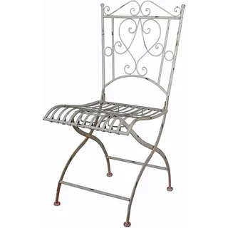 Gartenstuhl SHABBY CHIC GARTEN klappbar Eisen Weiß Antikoptik Metallstuhl Vintage Landhausstil romantisch Balkonstuhl Outdoor Patiniert 96 cm nostalgischer Stuhl Flechtoptik Ornament Gartenmöbel