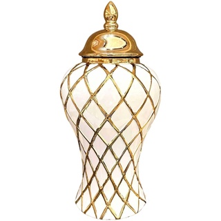 MagiDeal Keramik-Blumenvase, Porzellan-Ingwerglas mit Deckel, Bastelhalter, Dekoration, Vorratsdose, dekoratives Glas für Büro, Sammlung, Wohnzimmer