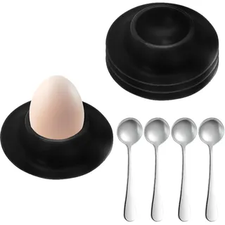 4-teiliges Eierbecher- und Löfferset – Eierbechers Schwarze | Unzerbrechlicher Wiederverwendbarer Eierbecher,Geschirrset Schwarz Matt