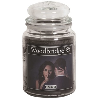 Woodbridge Duftkerze im Glas mit Deckel | Secrets | Duftkerze Jasmin | Kerzen Lange Brenndauer (130h) | Duftkerze groß | Schwarze Kerzen (565g)