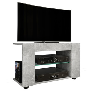Vcm Holz Tv Lowboard Fernsehschrank Konsole Fernsehtisch Fernseh Glas Plexalo L (Farbe: Beton-Grau)