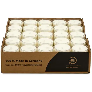 DecoLite: 50-500 Teelichter Nightlights in transparenter Hülle | 8 Stunden Brenndauer | 100% made in Germany | RAL Geprüft | höchste Qualität | Kerzen in Durchsichtigem Behälter (50)