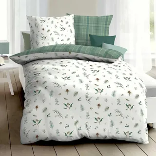 Traumschlaf Biber Bettwäsche Winter Greens grün 135x200 cm + 80x80 cm - grün;beige