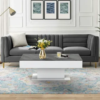 Couchtisch mit 2 Staufächern Wohnzimmertisch Beistelltisch  Weiß Betonoptik