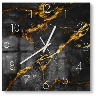 DEQORI Wanduhr 'Veredelter Naturstein' (Glas Glasuhr modern Wand Uhr Design Küchenuhr) goldfarben|schwarz 30 cm x 30 cm