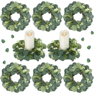8 Stück Kerzenringe künstliche Eukalyptusblätter Kränze Kerzenringe Kränze Grünkranz Kerzenringe für Säulen Boho Kranz Stumpenkerzenhalter für Hochzeit Party Zuhause Tisch Tür (lebendiger Stil)