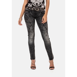 Straight-Jeans CIPO & BAXX Gr. 31, Länge 34, schwarz Damen Jeans Gerade mit trendigen Ziernähten