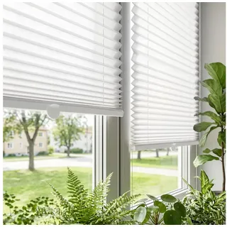 Salcar Plissee Plissee ohne Bohren Klemmfix Rollo verspannt für Fenster Lichtschutz, blickdicht mit Klemmträger im Fixmaß für Fenster und Türen weiß 115 cm x 130 cm