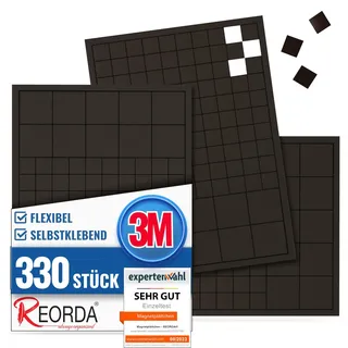 Reorda® Magnetplättchen selbstklebend (330 Stück) | Starker Marken-Kleber ermöglicht ausgezeichnete Klebekraft | Vielseitige Flache Magnete zum basteln & schneiden | Ideal nutzbar für Schule & Büro