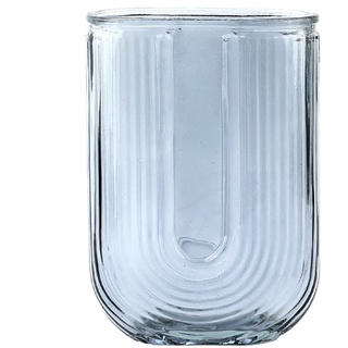 FQQWEE Klare Glasvase, Gerippte Glasvasen für Dekorative, U-förmige, Geriffelte, Gestreifte Vase, 17,8 cm Hoch, für Party oder Heimdekoration(#2)