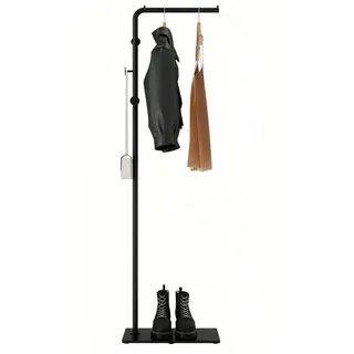 QUBEBU Garderobenständer Abnehmbar Kleiderständer mit 3 Haken Platzsparend Standtrockner 170cm, (Set, Beweglich Jackenständer Garderobe für Kleidung, Taschen und Hüte), 25x39.5x170cm, für Flure, Wohnzimmer, Schlafzimmer, Korridore, Balkone schwarz