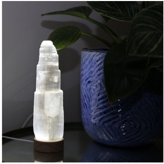 Landster LED Nachttischlampe Selenite USB Lampe Turm lampe tischleuchte Kristall Lampe Tischlampe, LED fest integriert, LED Weiß, Weiß 15 cm
