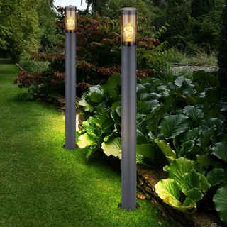 Stehlampe Wegeleuchte Pollerleuchte außen Gartenlampen anthrazit IP44 Standleuchte Terrasse, Edelstahl rauchfarben, 1x E27 Fassung, DxH 12,7x110cm, 2er Set