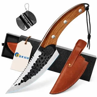 OOKUU Kochmesser Küchenmesser, Fleischerbeil Hackmesser mit Messerschärfer, Lederhülle, Ausbeinmesser Scharfe Japanisches Messer mit Fischschupper, Fleischmesser Hackmesser Messer