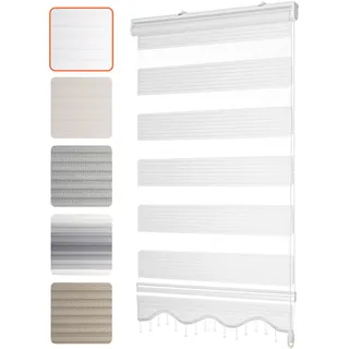 Bailena Doppelrollo ohne Bohren 4in1 Duo Rollo mit Perlen Klemmfix Fensterrollo zum Klemmen Gardine mit Volant Klemmrollo Alpinweiß 50 x 200 cm