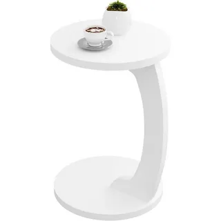 Woltu Beistelltisch, Weiß, Holzwerkstoff, C-Form, 38x55x38 cm, Wohnzimmer, Wohnzimmertische, Beistelltische